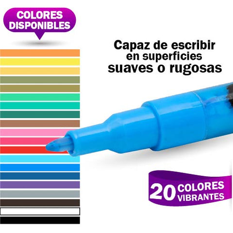 20 Marcadores Acrílicos punta fina Premium a Prueba de Agua
