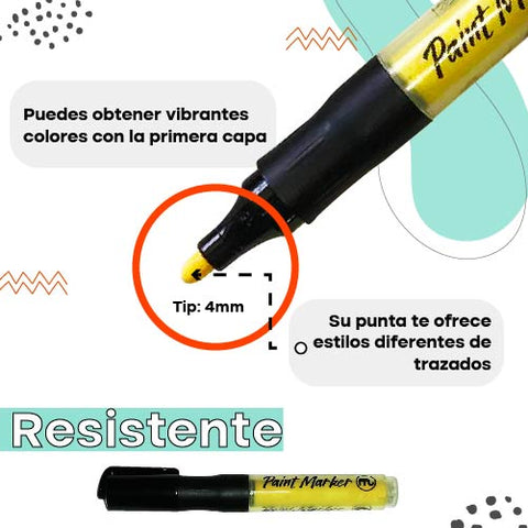12 Marcadores Acrílicos punta gruesa Premium a Prueba de Agua